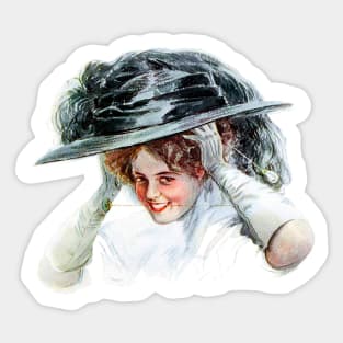 Vintage lady with chic hat, a noble and elegant period girl Sticker